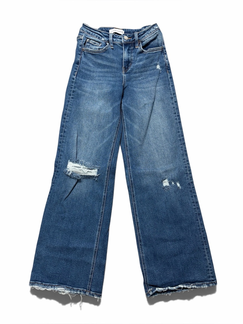Flying Monkey Women’s Size 24 Distressed Wide-Leg Jeans Medium Wash